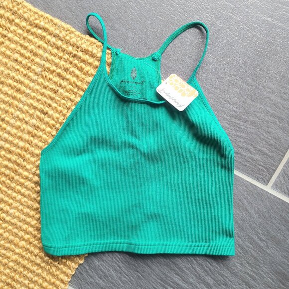 FP Movement by Free People Ribbed Cropped Run Active Brami Tank in Green Teal XL - Picture 3 of 6